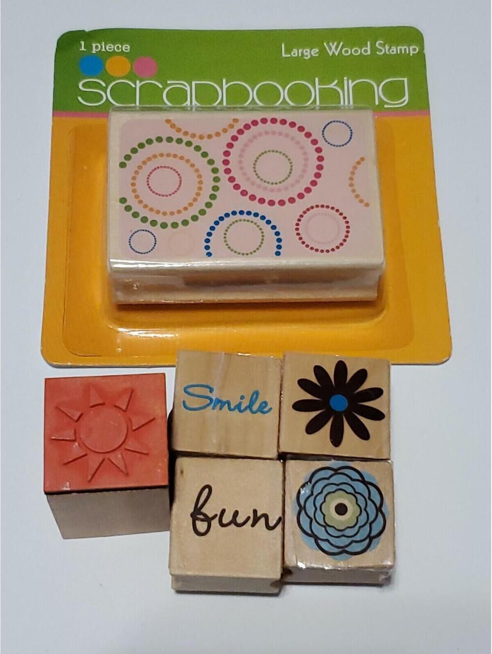 Summer Swirls Rubber Stamp Set Smile, Fun 6 Wood Block Stamps